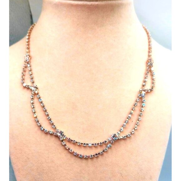 Rhinestone Draped Necklace - Adjustable 14"-16" - Picture 2 of 4